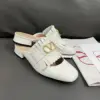 Valentino Women White Leather Fringe Mules product view 4