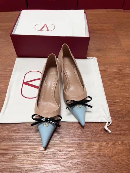 Valentino Women Beige And Light Blue Leather Pumps product view 1