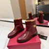 Valentino Women Burgundy Leather Ankle Boots product view 3