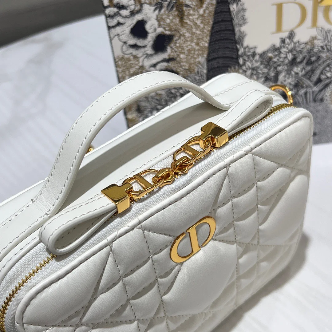Dior Plaid Handbag Smooth White Leather 18 cm product view 3