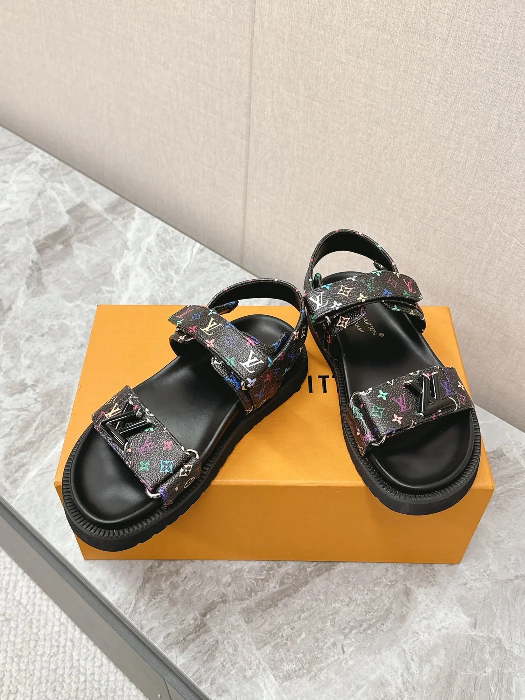 Louis Vuitton Women Black Multi Leather Strap Sandals product view 6