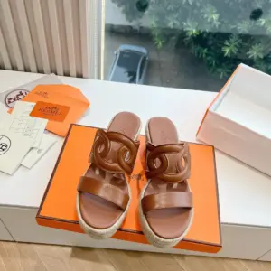 Hermès Women Brown Leather Espadrille Sandals product view 1