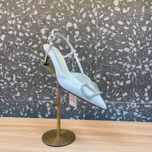 Valentino Women White Leather Pointed Slingback Pumps product view 5