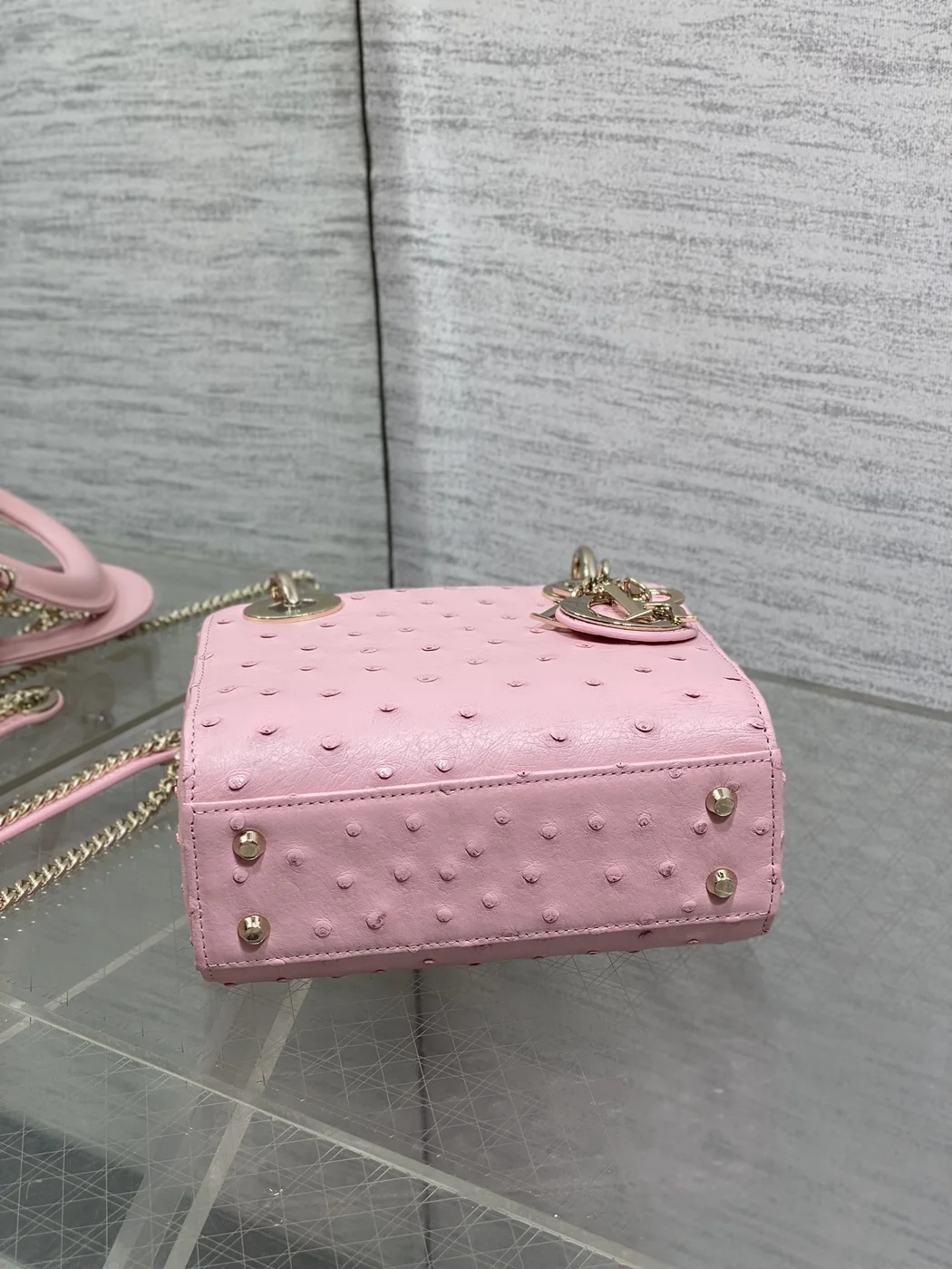 Dior Mini Lady Dior bag in Pink ostrich leather product view 5