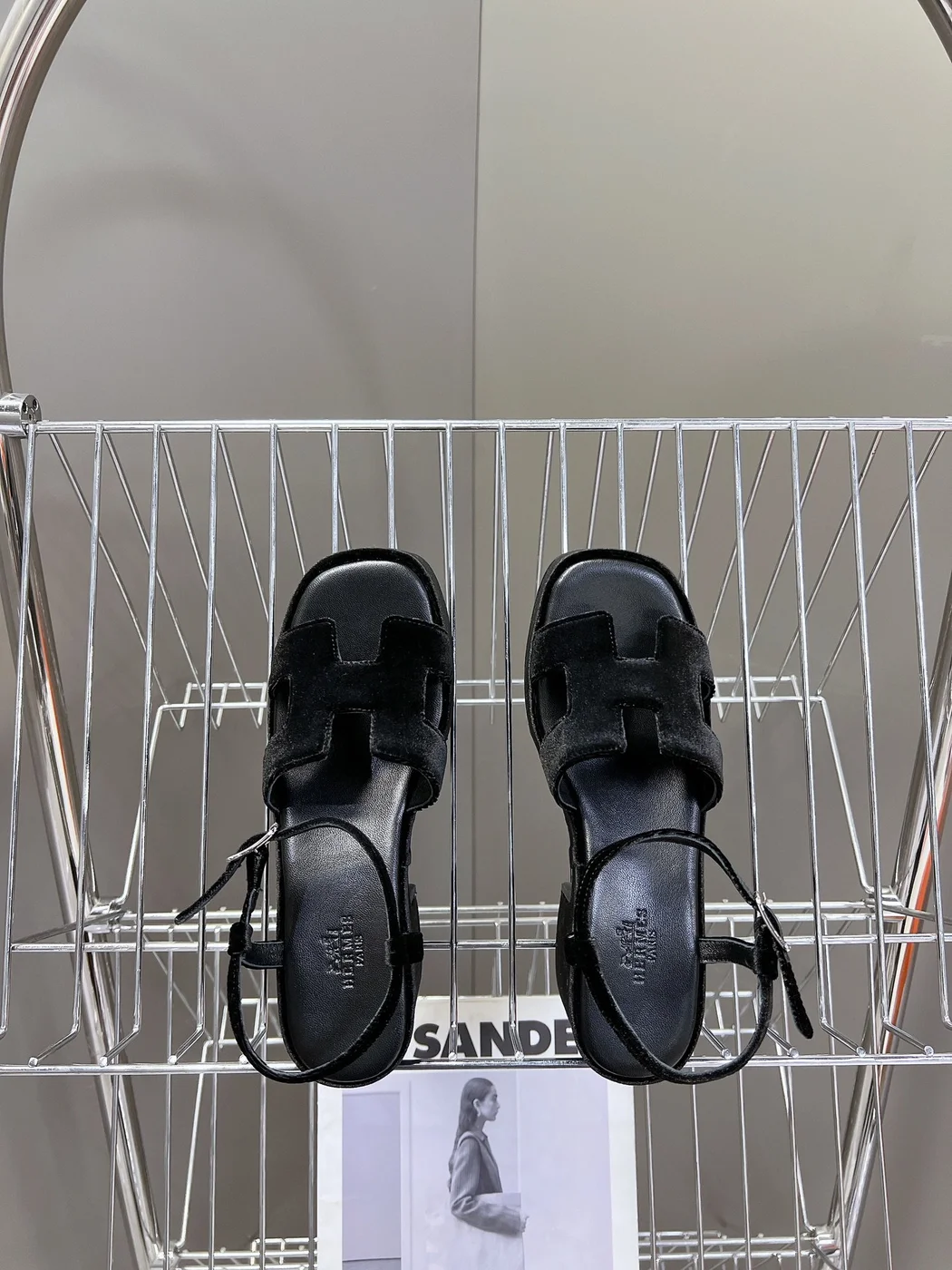 Hermès Women Black Suede Leather Sandals product view 2