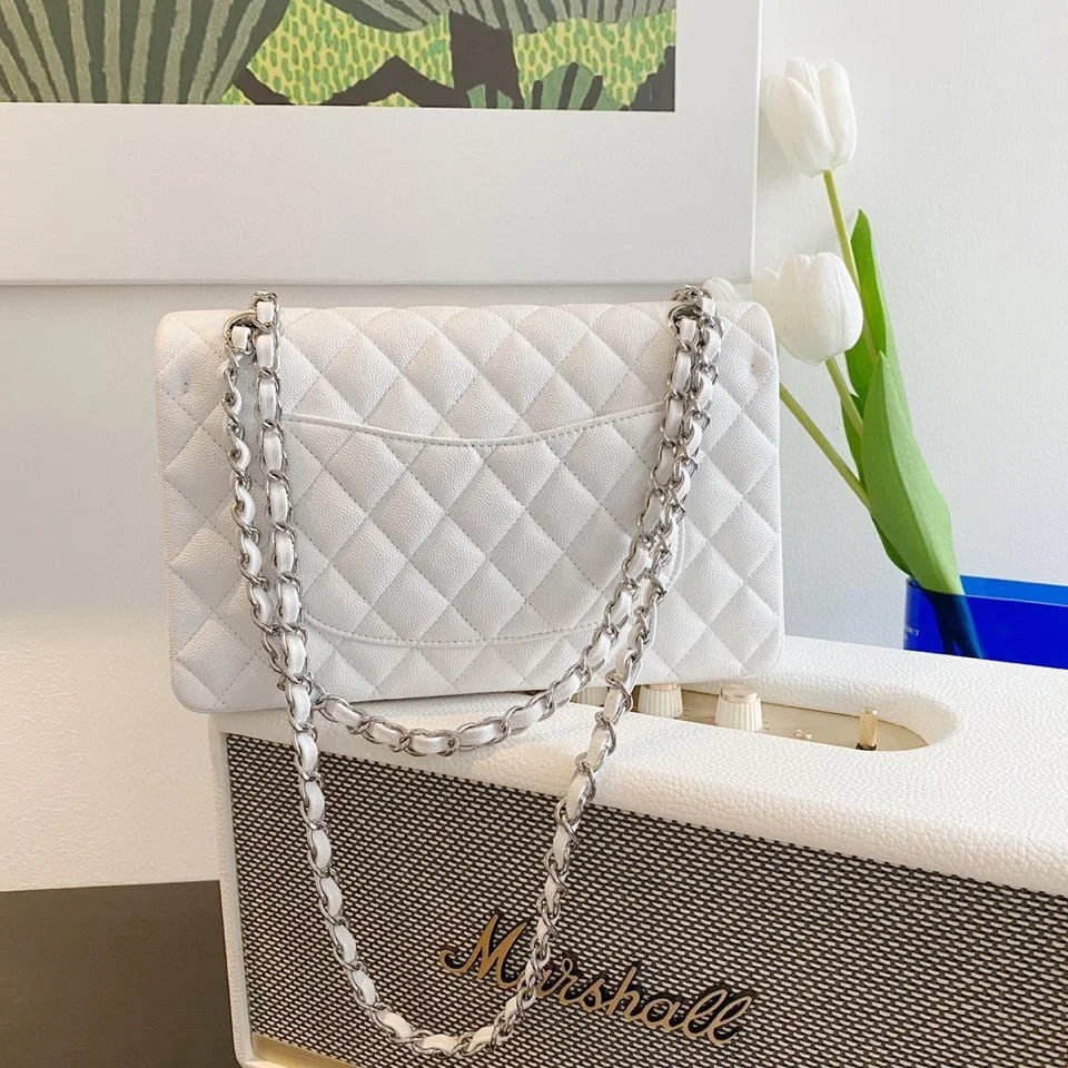Chanel Classic Flap Medium White with Gold Hardware Bag product view 3