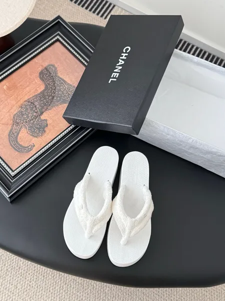 Chanel Women White Fabric Strap Flip Flops product view 1
