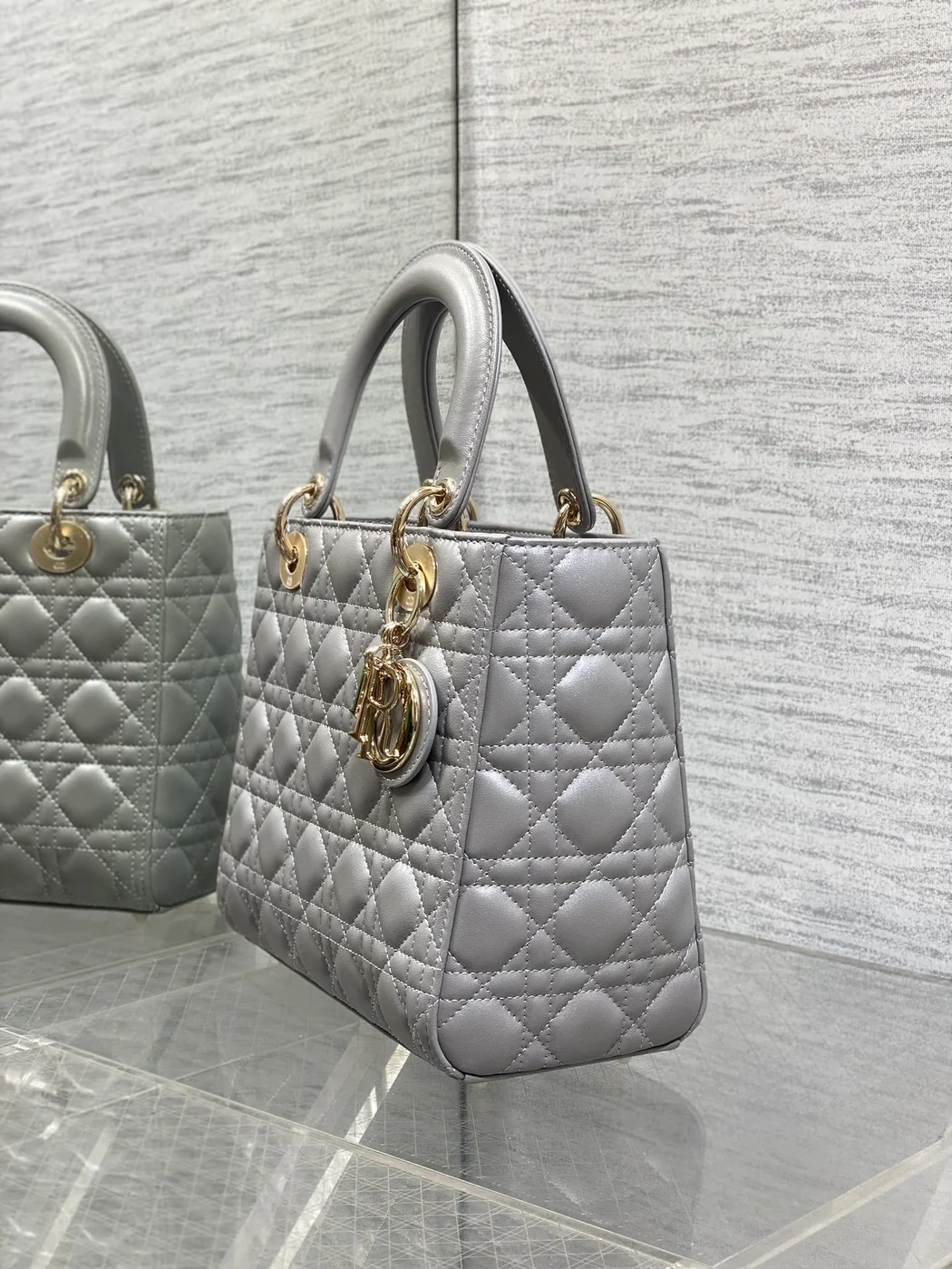 Dior Medium Lady in Grey Gold Hardware Bag product view 5