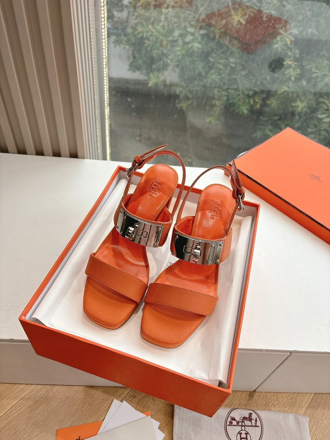Hermès Women Orange Leather Sandals product view 3