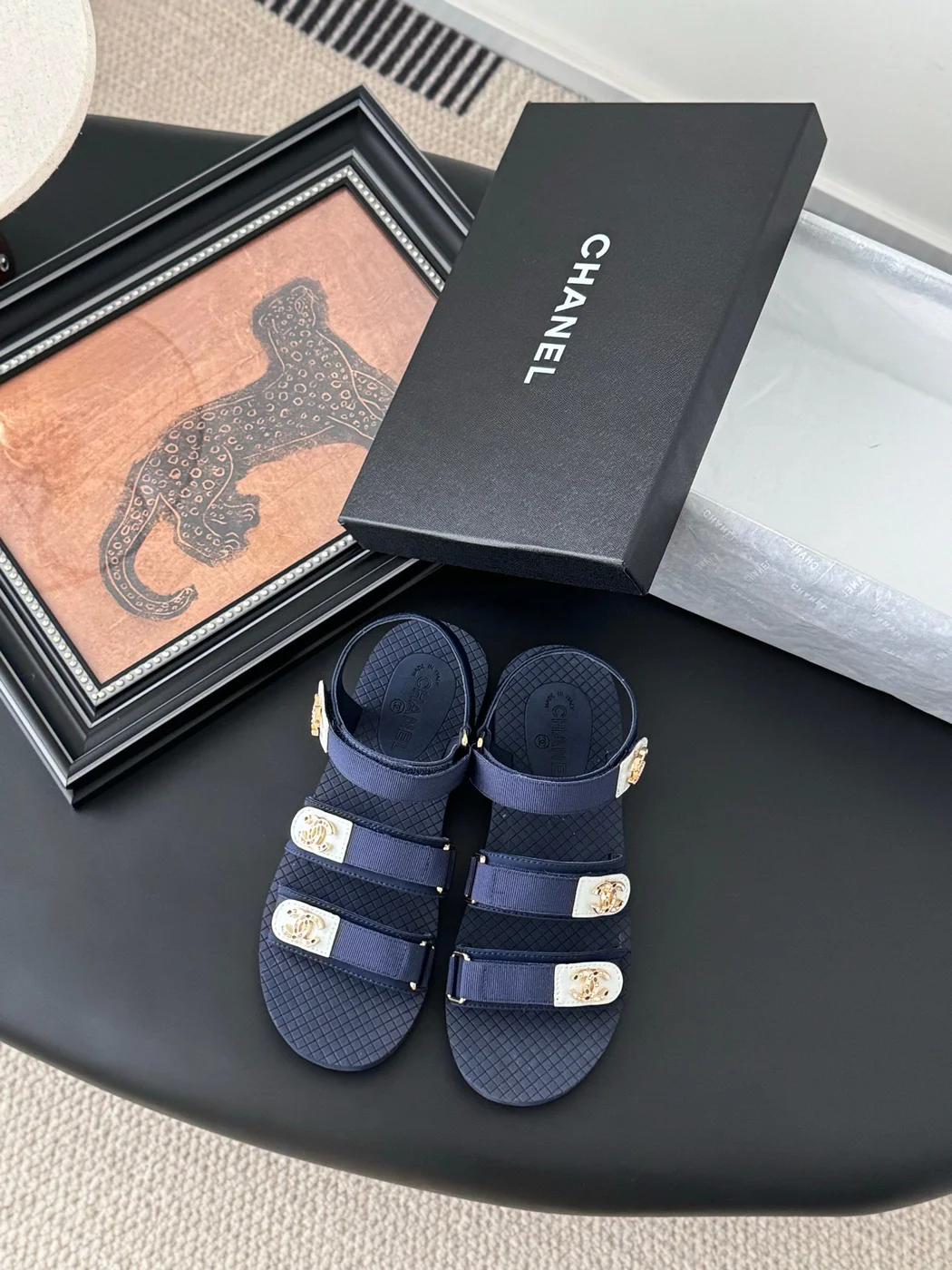Chanel Women Navy Fabric And Rubber Sandals product view 1