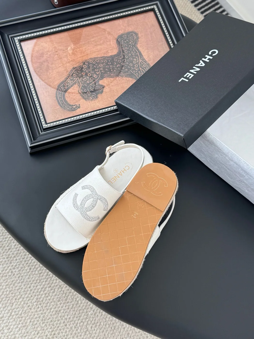 Chanel Women White Canvas Espadrille Sandals product view 5