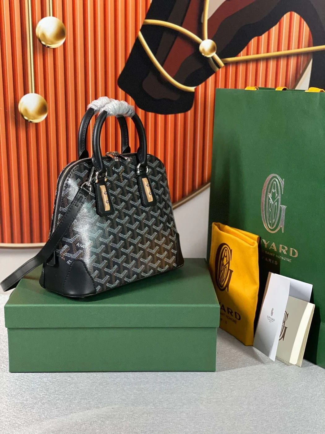 Goyard Alma Vedome Black Handbag With Fabric Wrapped Leather Strap 24 cm product view 8