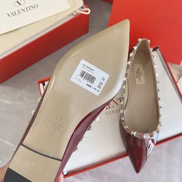 Valentino Women Burgundy Patent Leather Studded Flats product view 4
