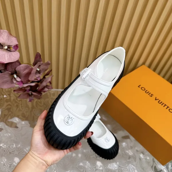 Louis Vuitton Women White Patent Leather Rubber Toe Mary Janes product view 6