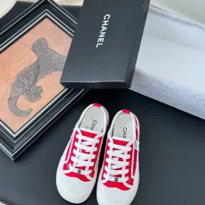 Chanel Women Red Canvas And Rubber Sneakers product view 1