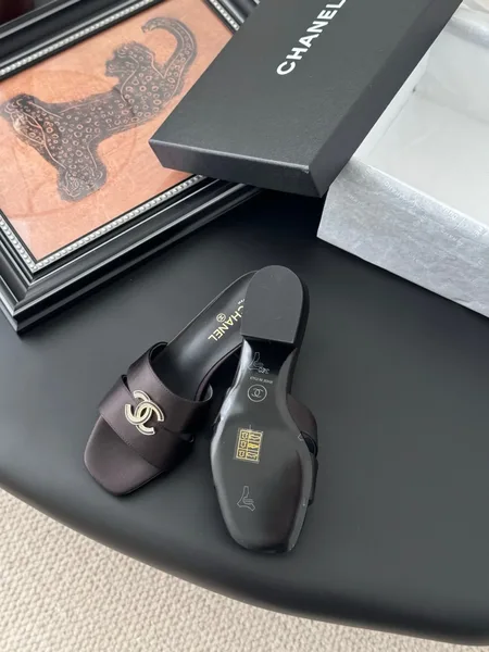 Chanel Women Dark Brown Satin Mules product view 4