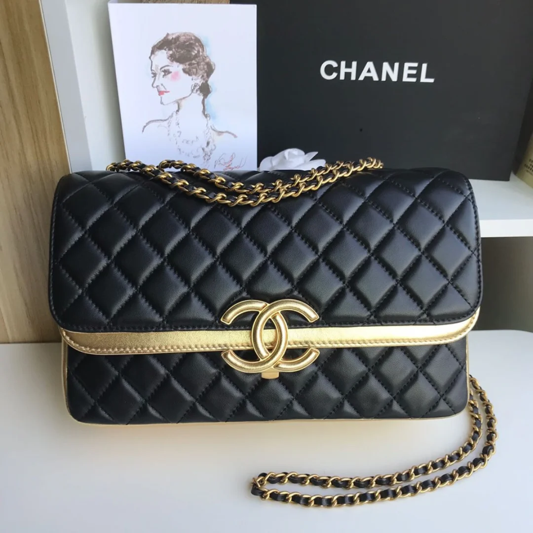 Chanel Woman’s Handbags Black Mix Yellow Leather 25 cm product view 1