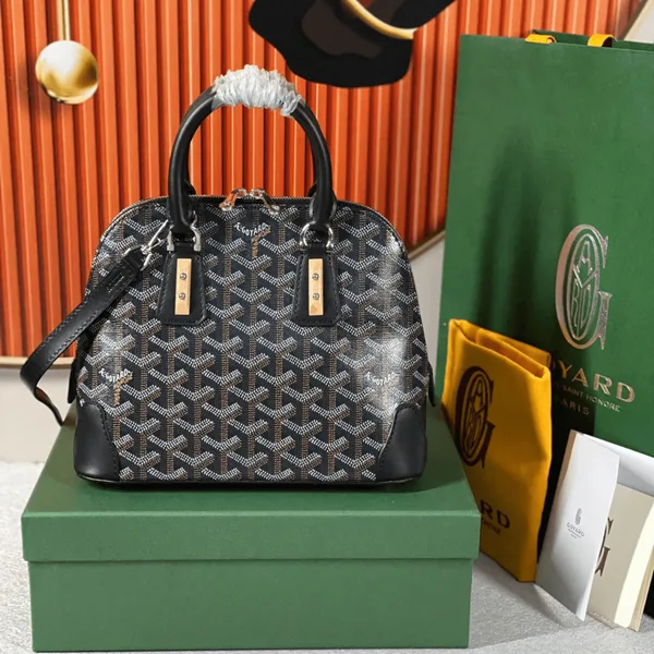 Goyard Alma Vedome Black Handbag With Fabric Wrapped Leather Strap 24 cm product view 1