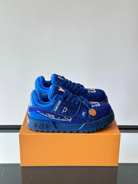 Louis Vuitton Men Blue Fabric Embellished Sneakers product view 1