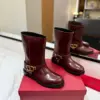 Valentino Women Burgundy Leather Mid-Calf Boots product view 1