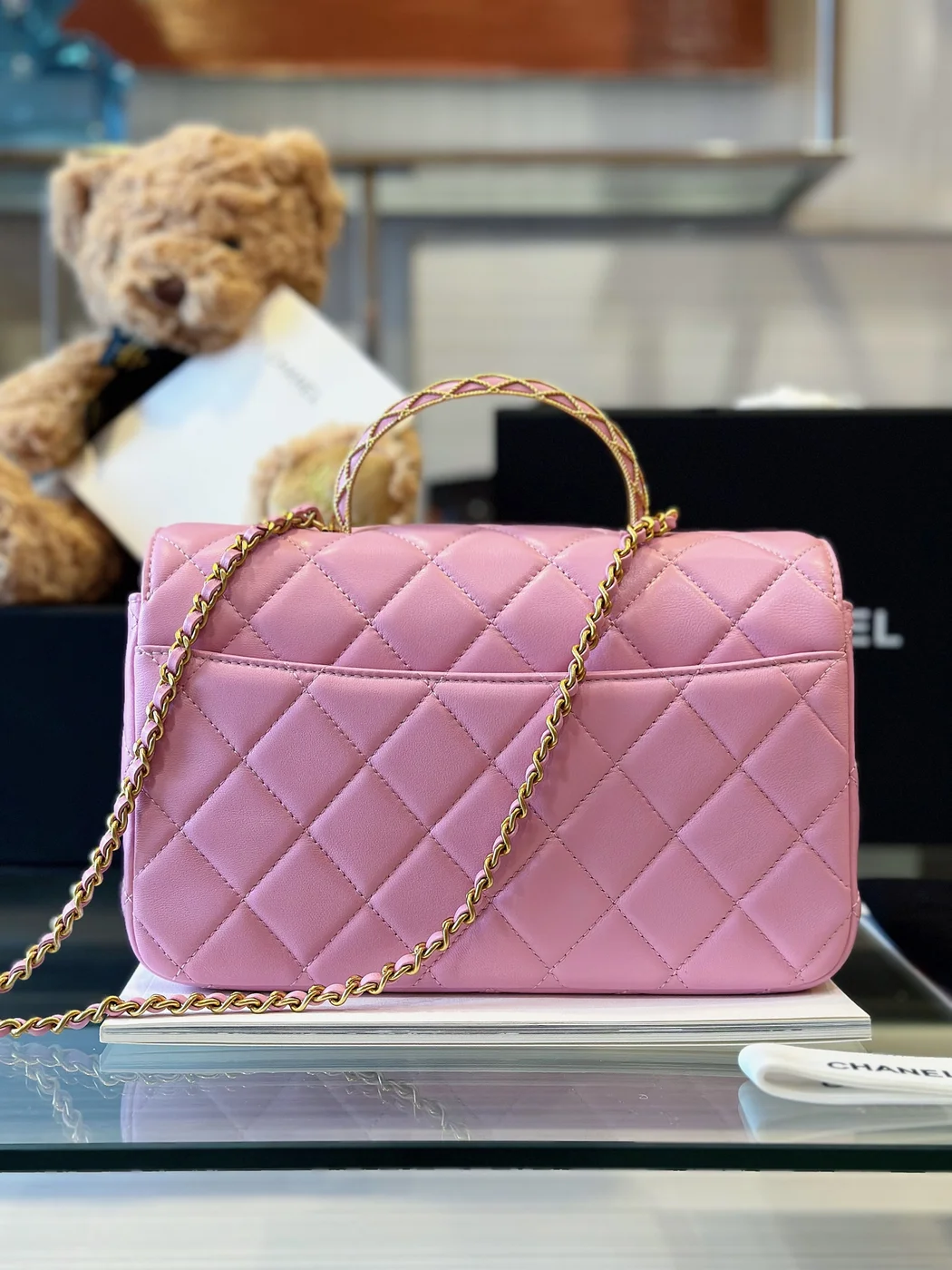 Chanel Coco Mini Handbags Pink With Lock Gold 22x21cm product view 6