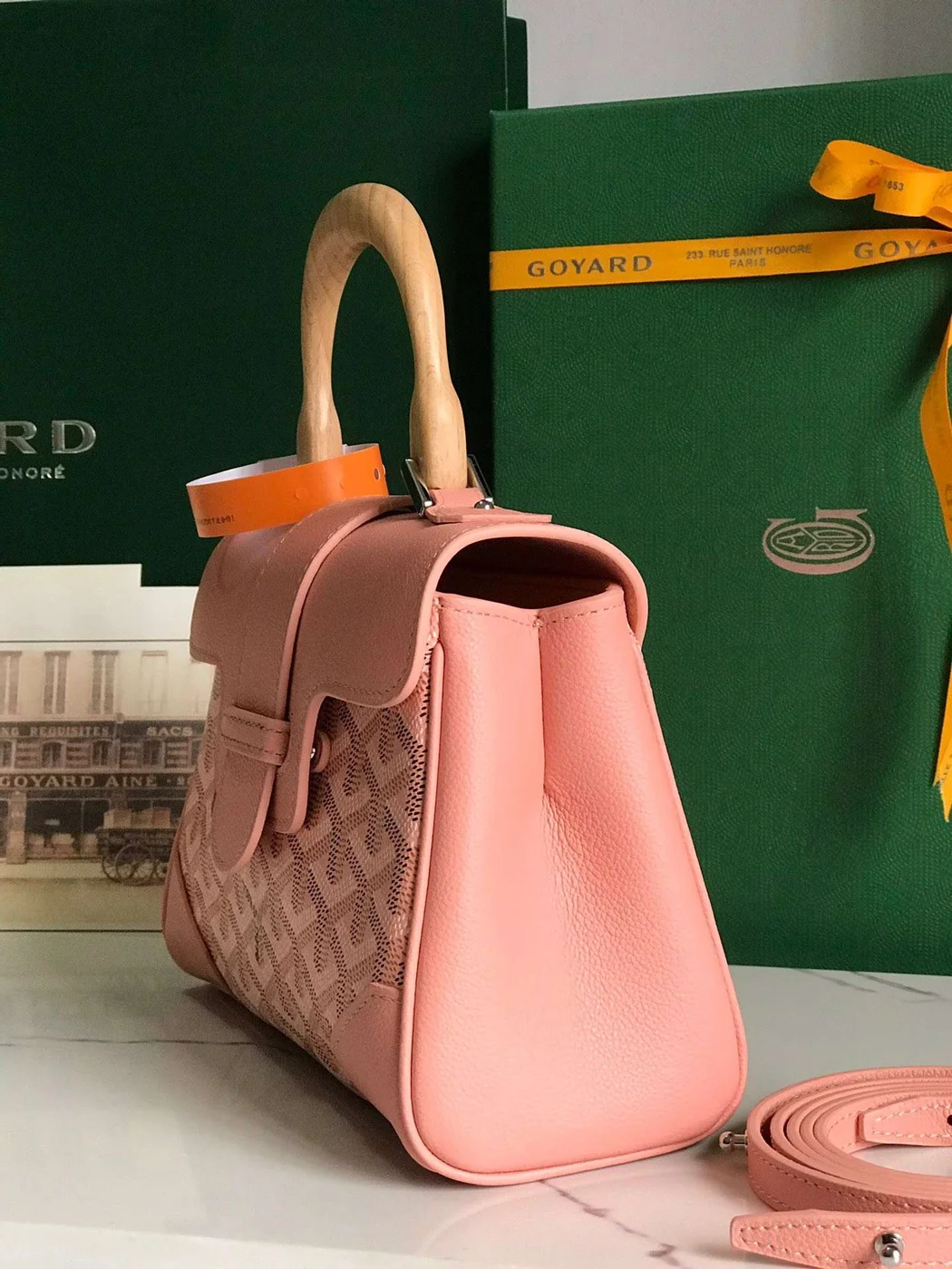 Goyard Saigon Handbag Pink Women’s Wooden Handle 20x15cm product view 5