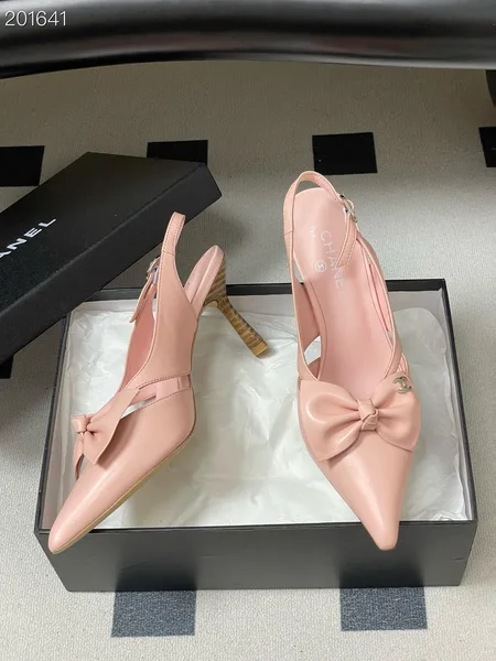 Chanel Logo Bow Sling-back Heels Pink product view 2