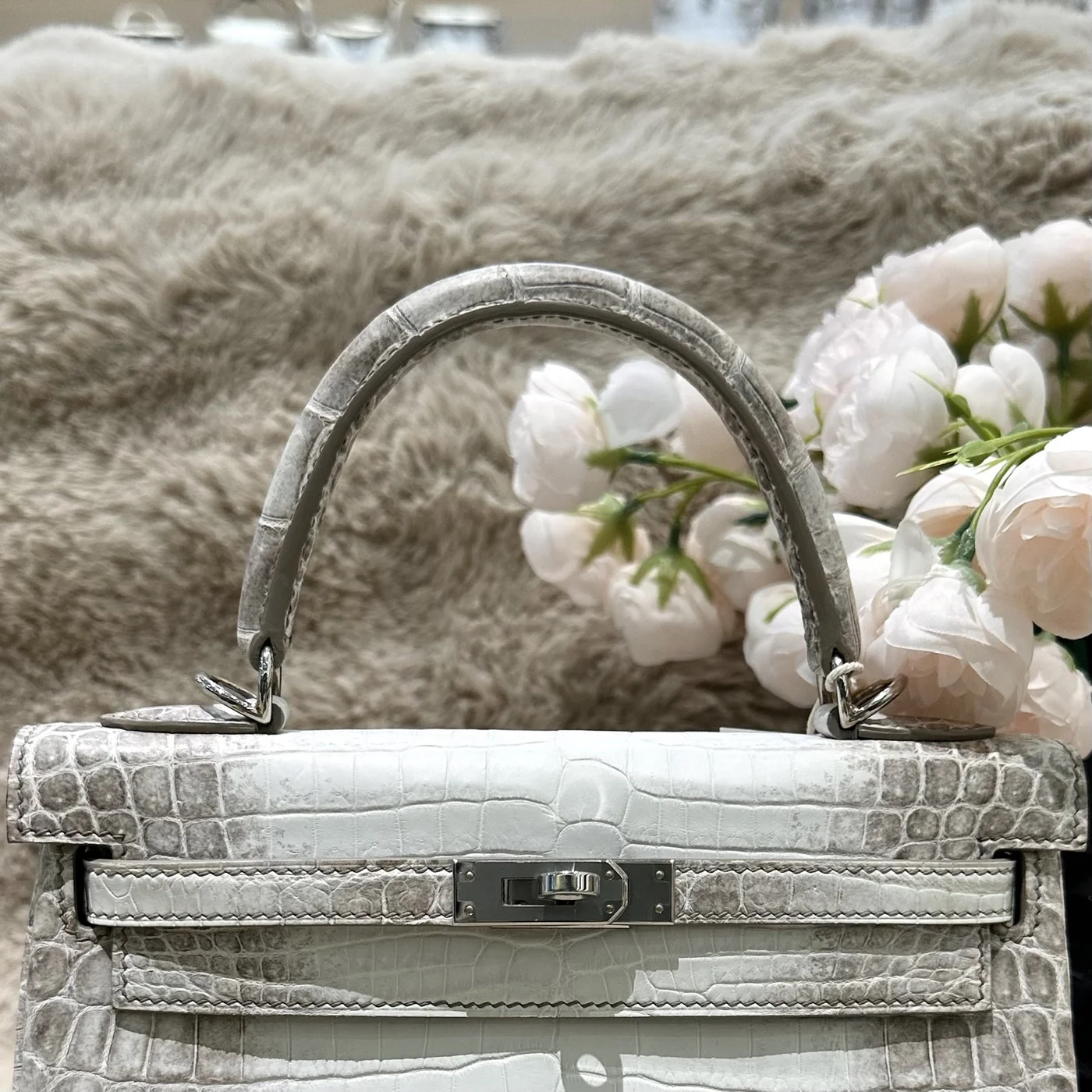 Hermès Kelly 25 cm Himalaya Crocodile Leather Silver Hardware Bag product view 6