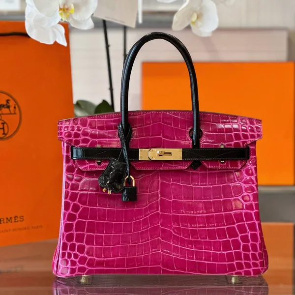 Hermès Birkin Pink/Black Crocodile Leather Gold Hardware – Custom Made Bag product view 1