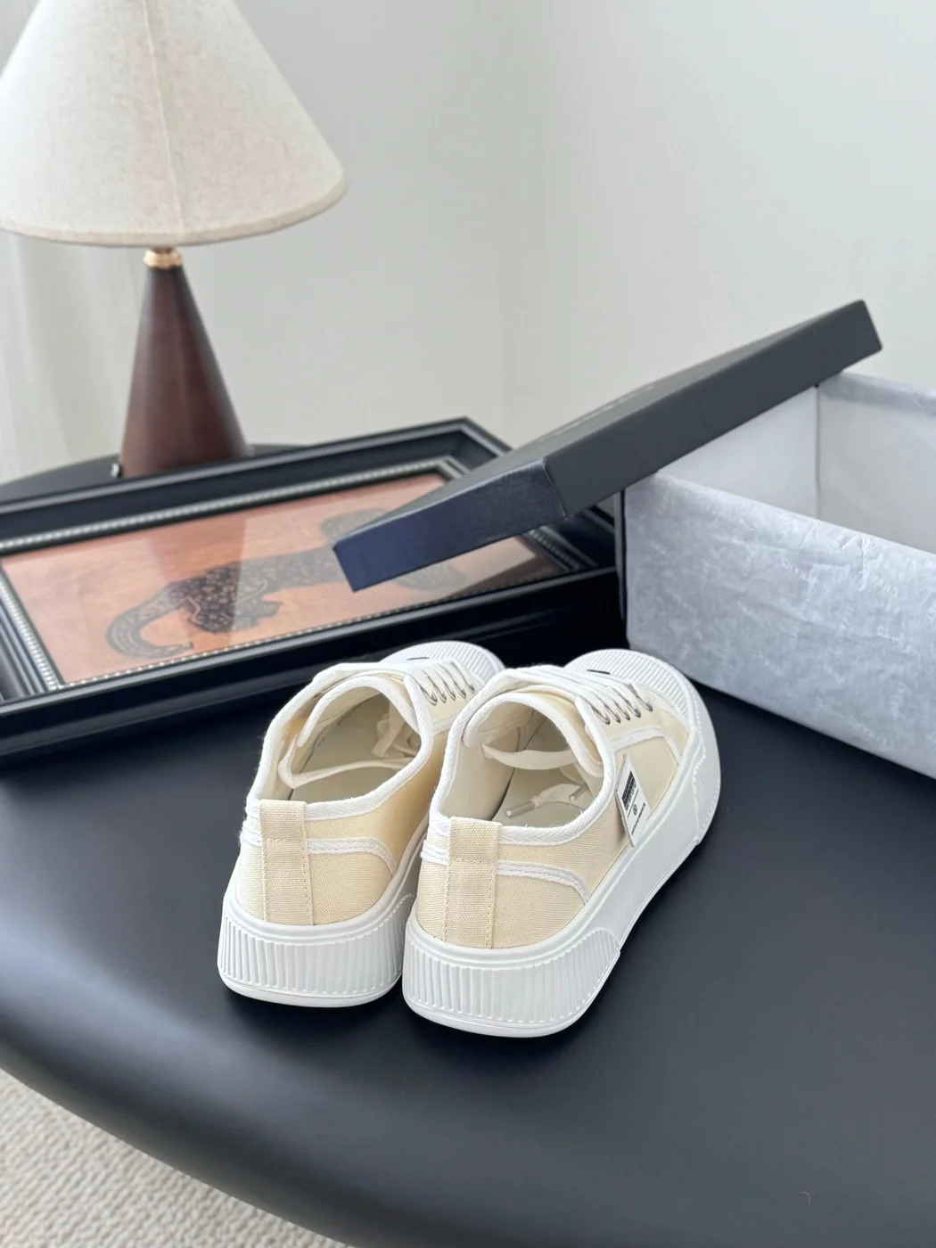 Chanel Women White Canvas Lace-Up Sneakers product view 3