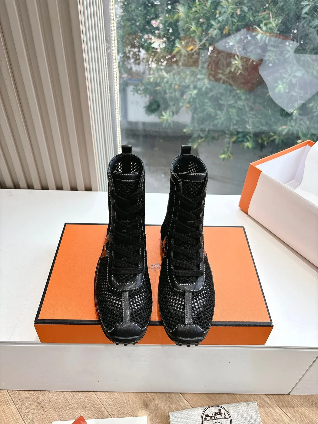 Hermès Women Black Mesh And Leather Boots product view 1