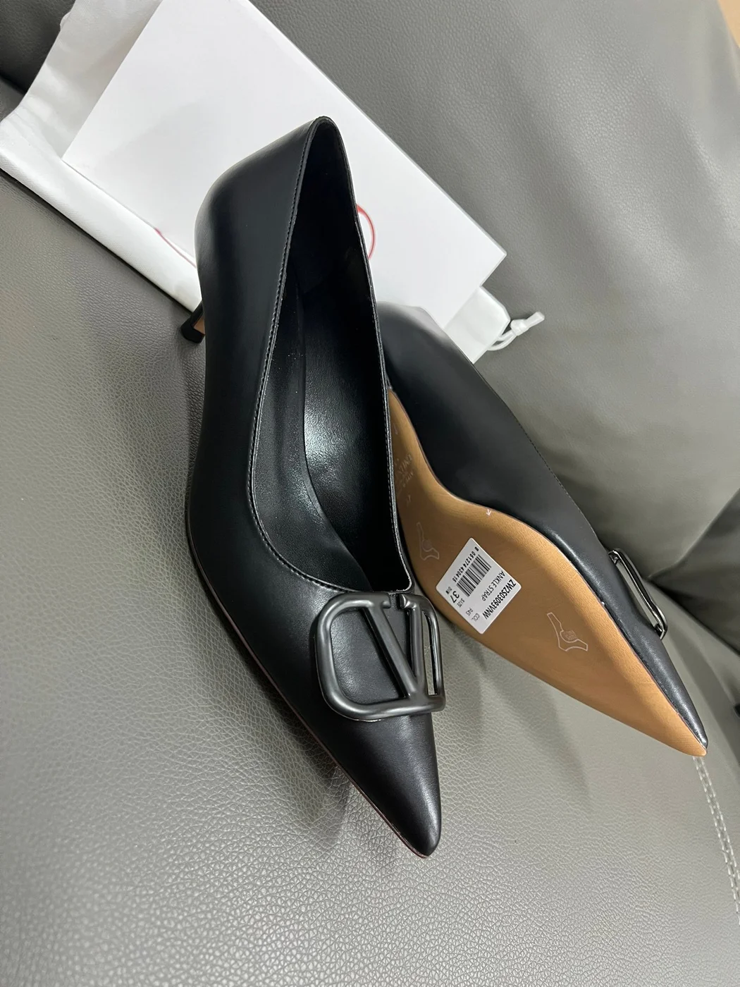 Valentino Women Black Leather Pointed Pumps product view 5