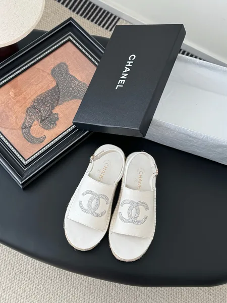 Chanel Women White Canvas Espadrille Sandals product view 1