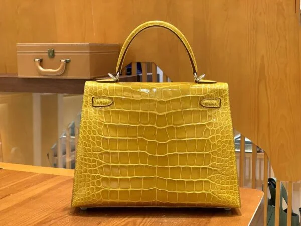 Hermès Kelly bag 25 Sellier Jaune ambre Alligator Crocodile skin Gold hardware product view 3