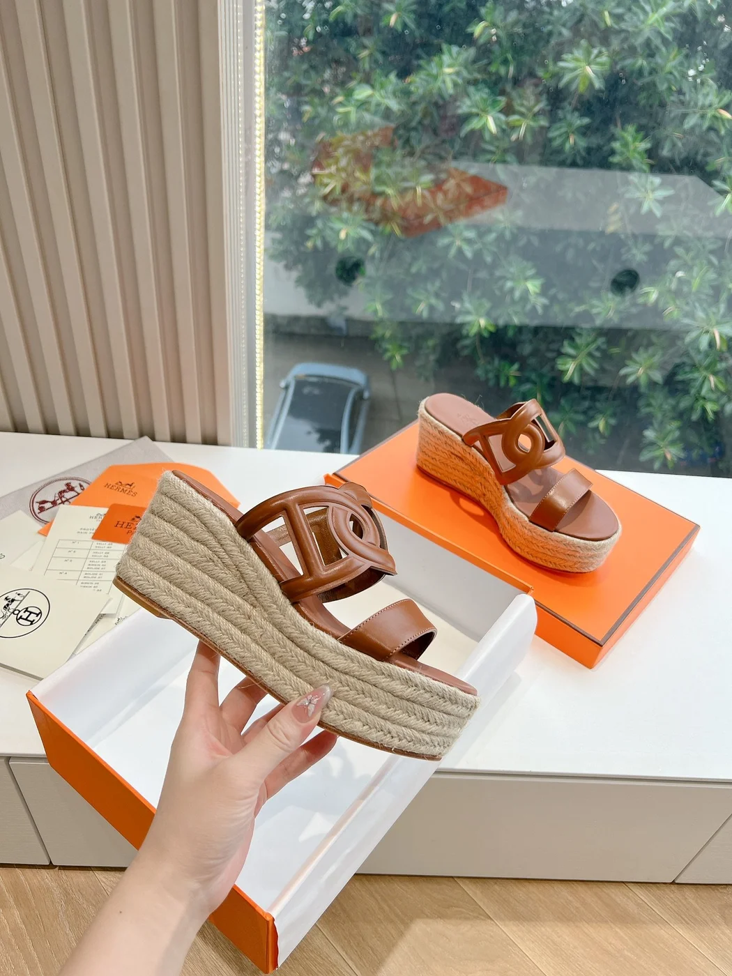 Hermès Women Brown Leather Espadrille Sandals product view 5