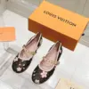 Louis Vuitton Women Brown Canvas Pink Floral Patterned Flats product view 3