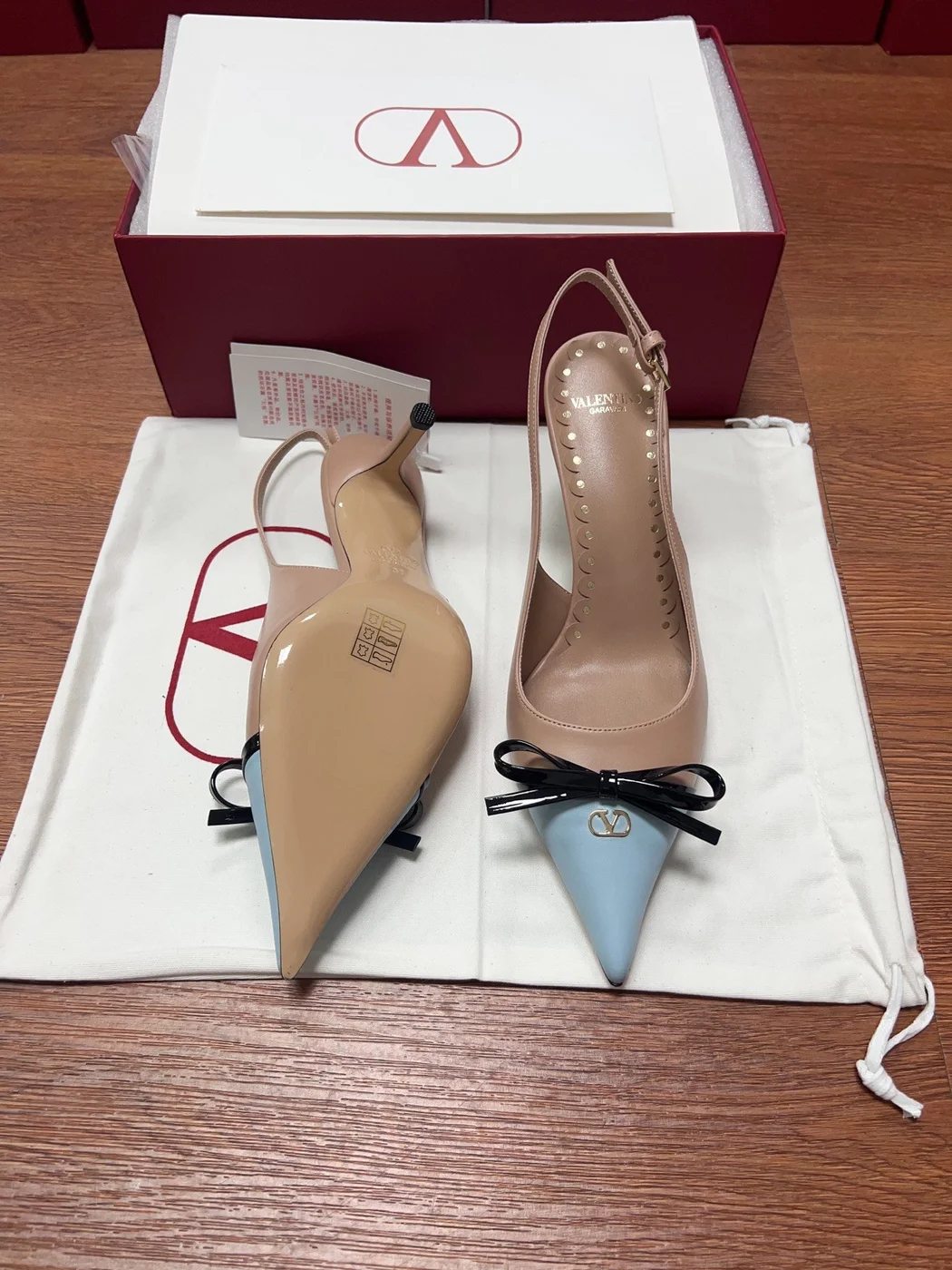 Valentino Women Nude Leather Blue Pointed Heels product view 5