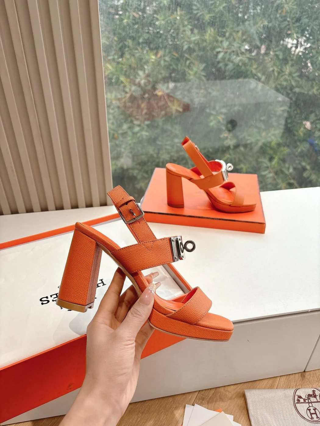 Hermès Women Orange Leather Sandals product view 5