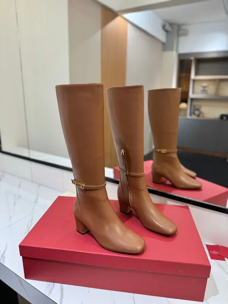 Valentino Women Tan Leather Mid-Calf Boots product photo