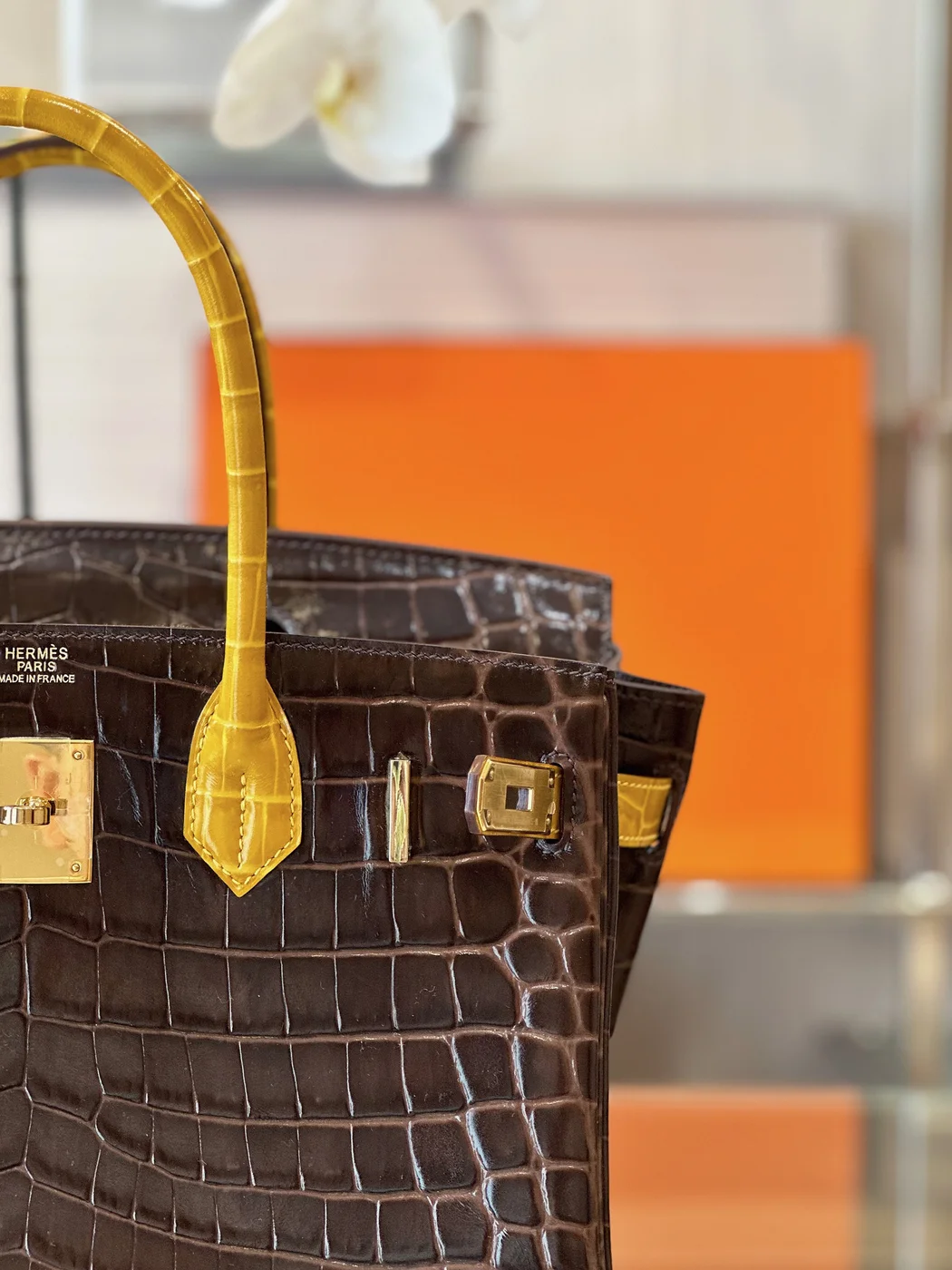 Hermès Birkin 30 Brown/Gold Crocodile Leather Gold Hardware – Custom Made Bag product view 4