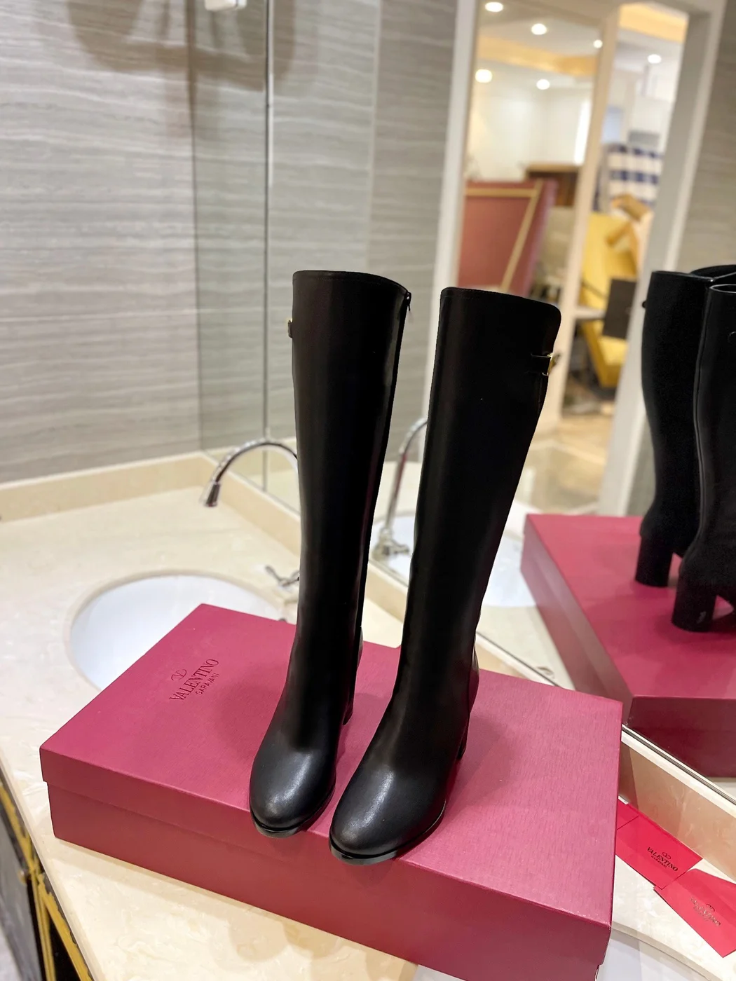 Valentino Women Black Leather Knee High Boots product view 4