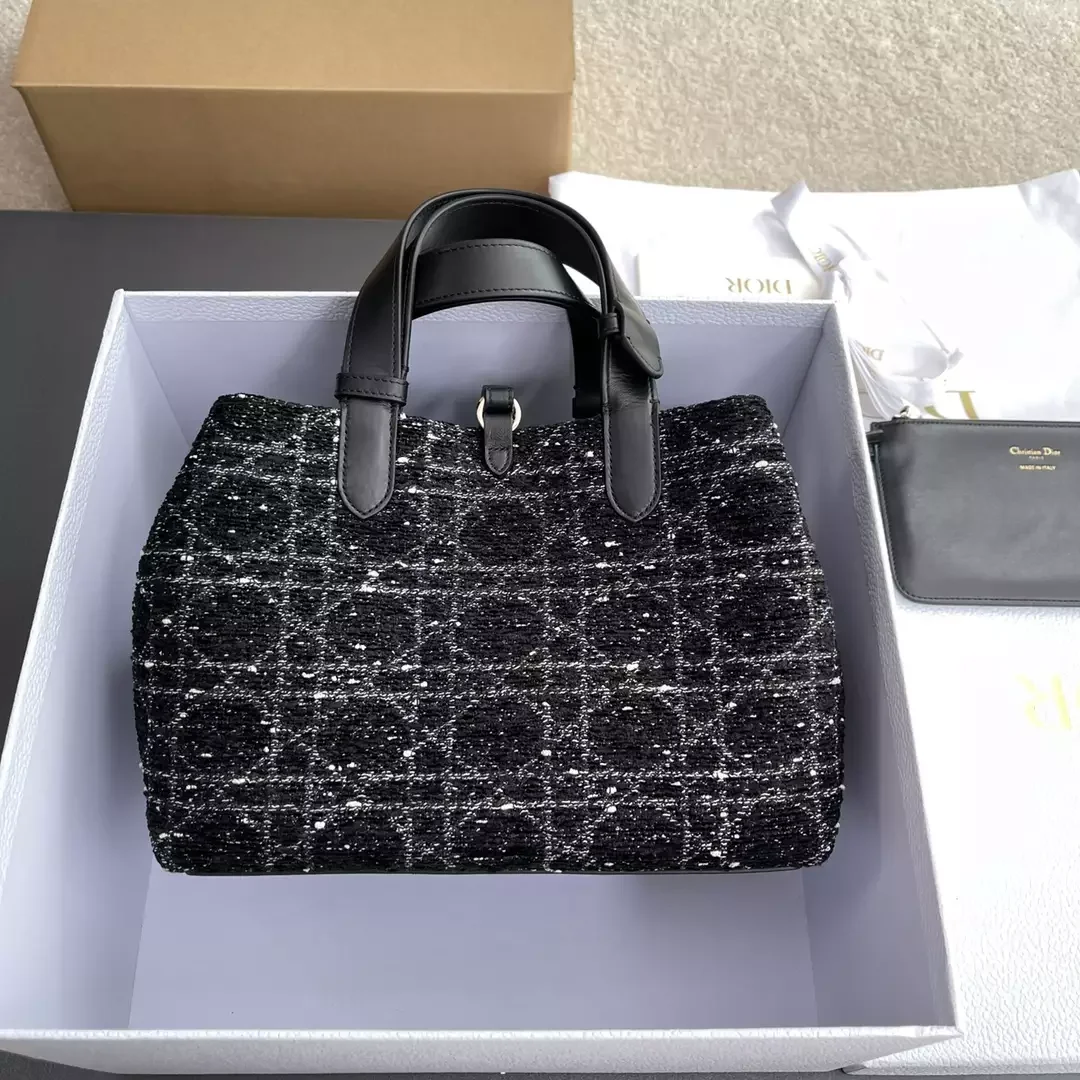 Dior Calfskin Tweed Cannage Medium Toujours Black White Bag product view 7