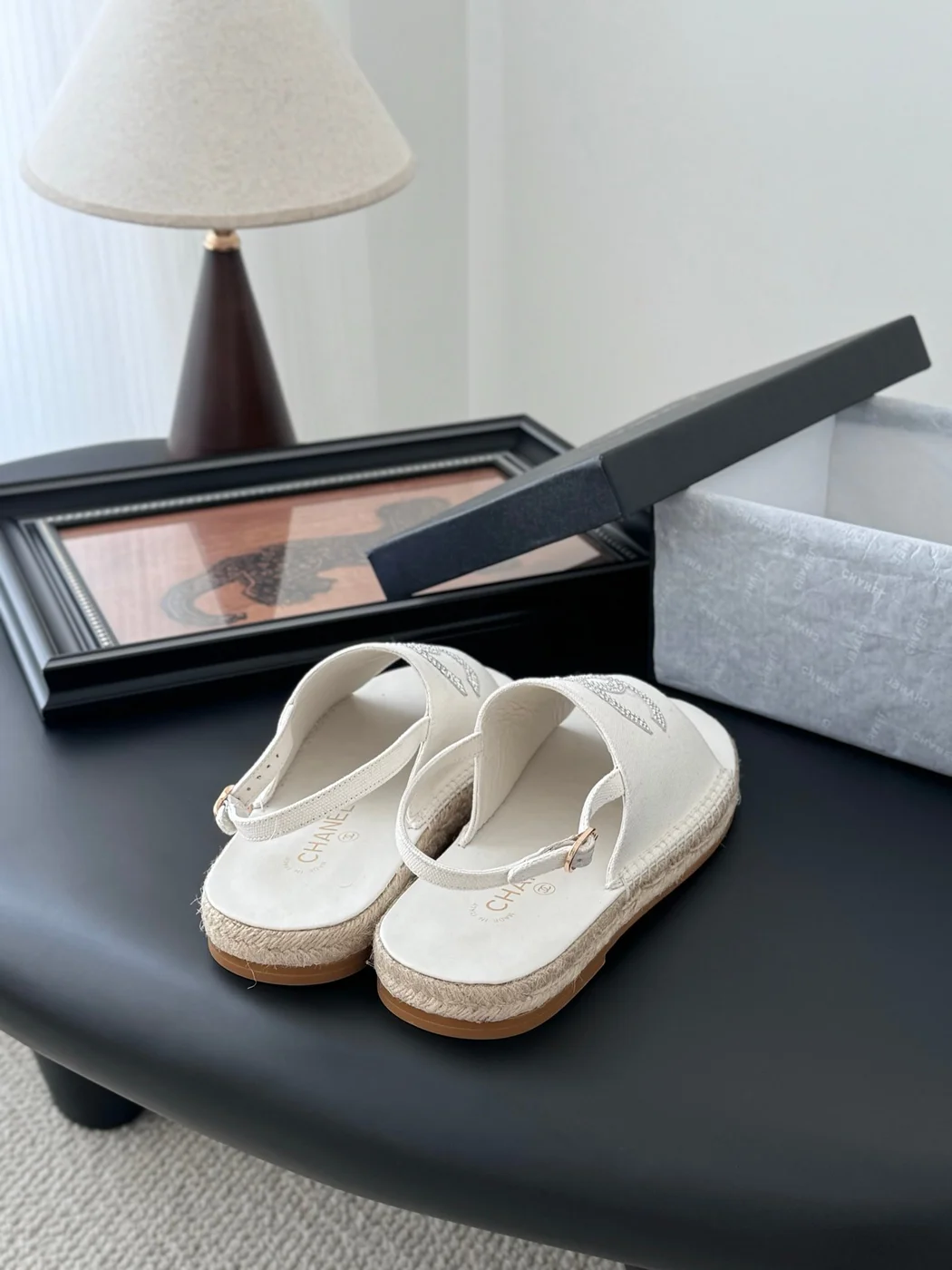 Chanel Women White Canvas Espadrille Sandals product view 3