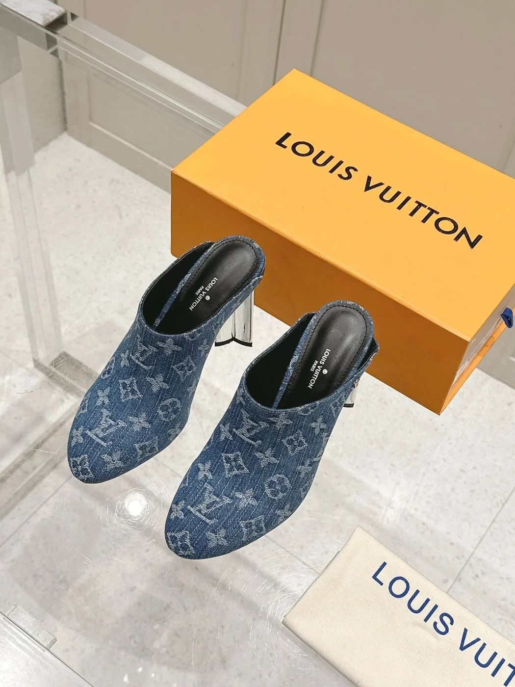 Louis Vuitton Women Blue Denim Mules product view 1