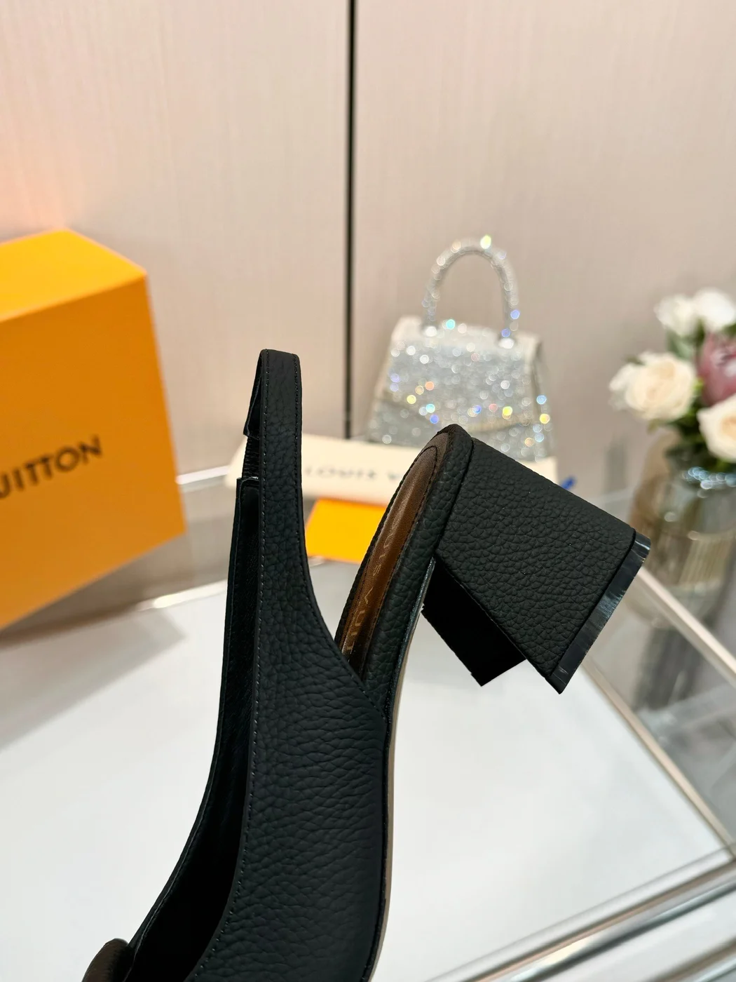 Louis Vuitton Women Black Leather Slingback Heels product view 2