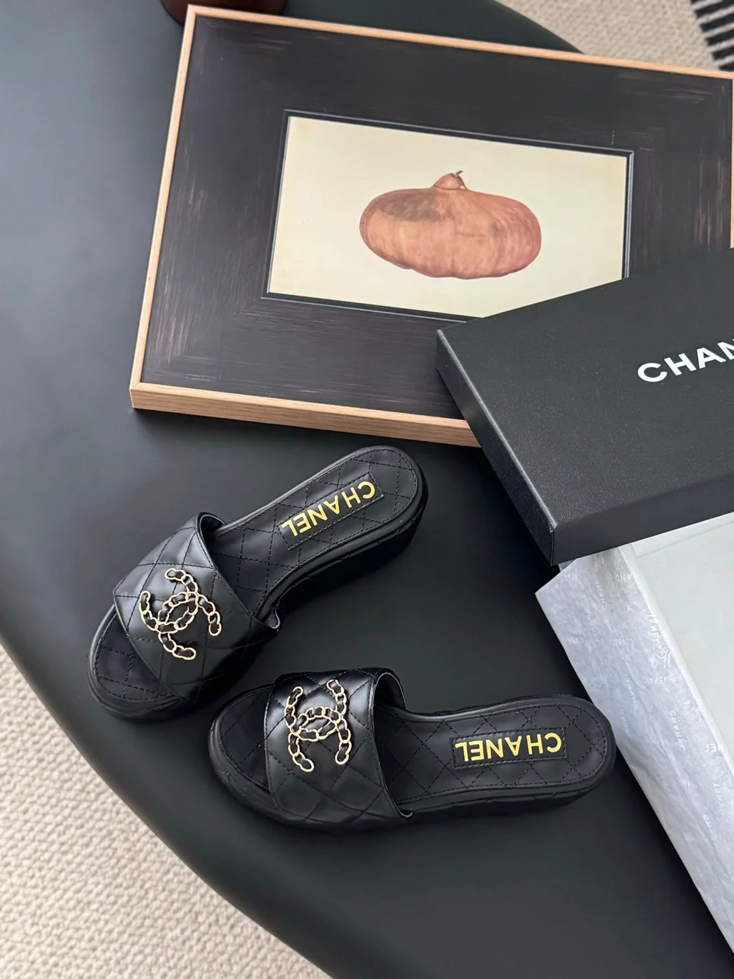 Chanel Women Black Leather Quilted Slides product view 6