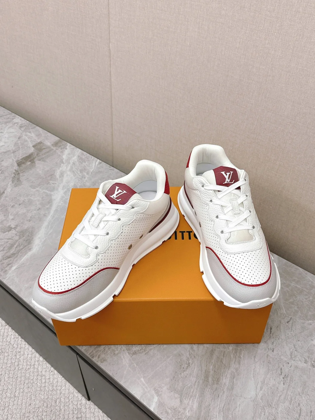 Louis Vuitton Women White Leather Red Accent Sneakers product view 6