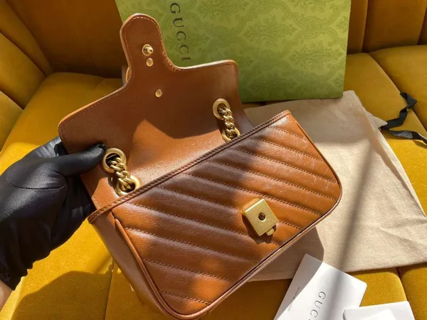 Gucci Marmont Women’s Handbag Brown Smooth Leather 22 cm product view 5