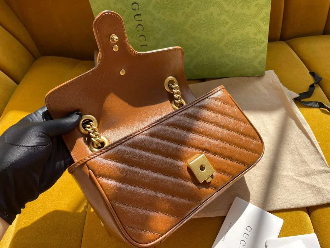 Gucci Marmont Women’s Handbag Brown Smooth Leather 22 cm product view 5