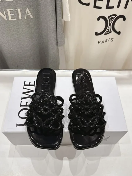 Loewe Leather Petal Anagram Slides in Black product view 5